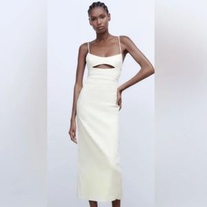 Zara White Midi Dress with Front Cut Out